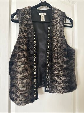 VINTAGE Cache Brown Faux Fur Vest with Stud Accents